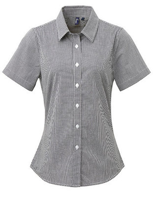 LADIES’ MICROCHECK (GINGHAM) SHORT SLEEVE COTTON SHIRT