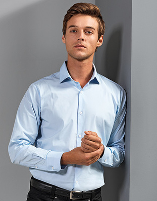 Mens Stretch Fit Poplin Long Sleeve Cotton Shirt