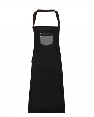 \"DIVISION\" WAXED LOOK DENIM BIB APRON WITH FAUX LEATHER