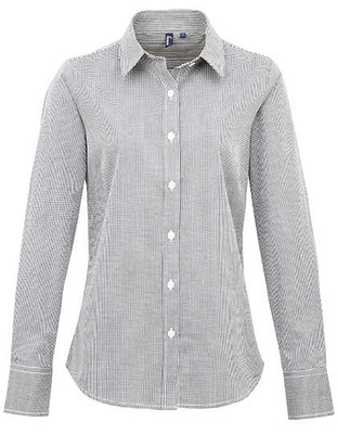 Ladies Microcheck (Gingham) Long Sleeve Shirt