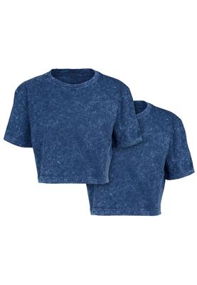 Ladies Acid Washed Cropped Tee 2-Pack indigo white L