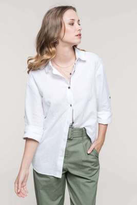 LADIES' LONG SLEEVE LINEN AND COTTON SHIRT
