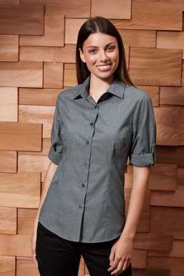 LADIES’ POPLIN CROSS-DYE ROLL SLEEVE SHIRT