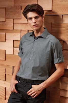 MEN’S POPLIN CROSS-DYE ROLL SLEEVE SHIRT
