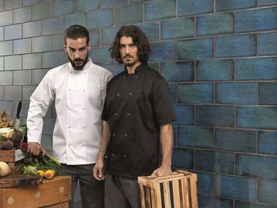 STUDDED FRONT SHORT SLEEVE CHEF'S JACKET