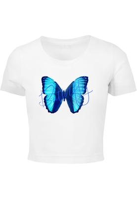Ladies Butterfly Blue Cropped Tee white M