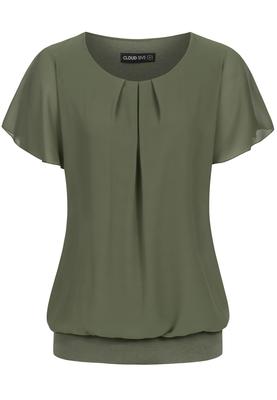 Cloud5ive Damen Chiffon Top 2-lagig mit Fledermausärmeln military green L
