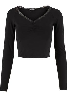 Ladies Short Lognsleeve Lace Shirt black 3XL