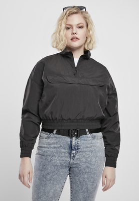 Ladies Cropped Crinkle Nylon Pull Over Jacket black 3XL