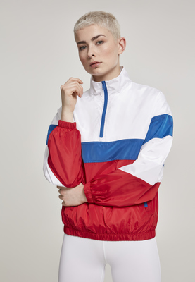 Ladies 3-Tone Stand Up Collar Pull Over Jacket white/firered/brightblue L