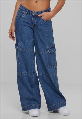 Ladies Low Waist Cargo Denim mid indigo washed 26