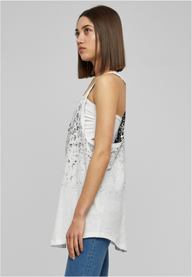 Ladies Long Leo Print Loose Tank wht/blk L