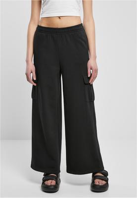 Ladies Highwaist Wide Leg Cargo Terry Pants black 3XL