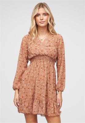 V-Neck Chiffon Kleid mit Taillengummizug nude L