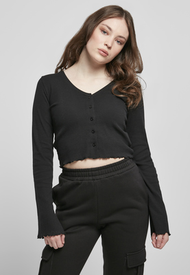 Ladies Cropped Rib Cardigan black 3XL