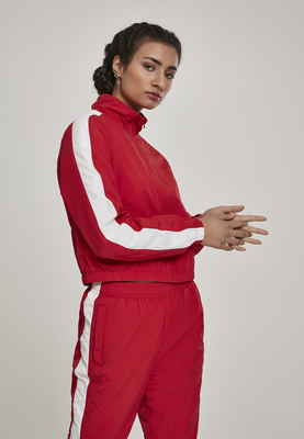 Ladies Short Striped Crinkle Track Jacket blk/wht L