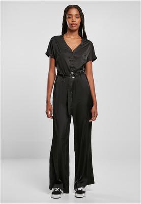 Ladies Satin Wide Leg Belt Jumpsuit black 3XL