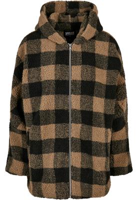 Ladies Hooded Oversized Check Sherpa Jacket firered/blk 3XL