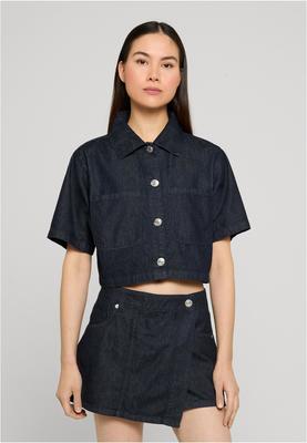 Ladies Cropped Light Denim Shirt blue rinsed washed L