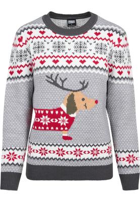 Ladies Sausage Dog Christmas Sweater grey/white/red/darkgrey L