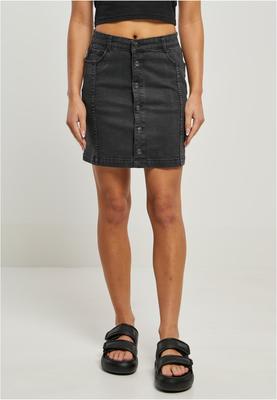 Ladies Organic Stretch Button Denim Skirt black washed 26