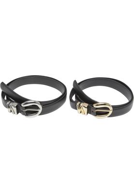 Chunky Multiple Loop Synthetic Leather Belt 2-Pack black/gold+black/silver L/XL