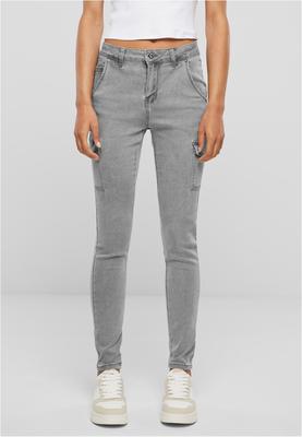 Cloud5ive Damen High Waist Cargo Jeans Hose mit washed look grey L