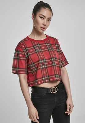 Ladies AOP Tartan Short Oversized Tee red/blk L