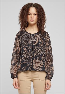 Cloud5ive Damen Chiffon Bluse mit All Over Ornament Print black L