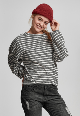Ladies Oversize Stripe Pullover black/white L