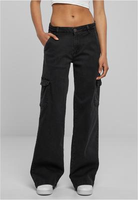 Ladies High Waist Straight Denim Cargo Pants black washed 26