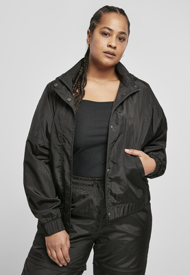 Ladies Oversized Shiny Crinkle Nylon Jacket black 3XL