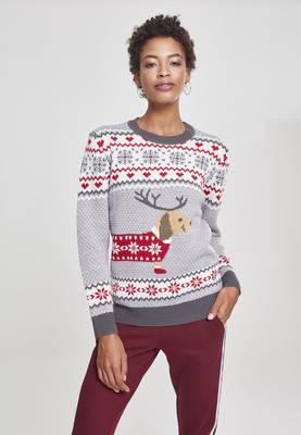 Ladies Sausage Dog Christmas Sweater grey/white/red/darkgrey L