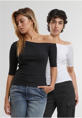 Ladies Organic Asymmetric Rib Tee 2-Pack black+white 3XL
