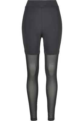 Ladies High Waist Transparent Tech Mesh Leggings black 3XL