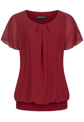 Cloud5ive Damen Chiffon Top 2-lagig mit Fledermausärmeln wine red L