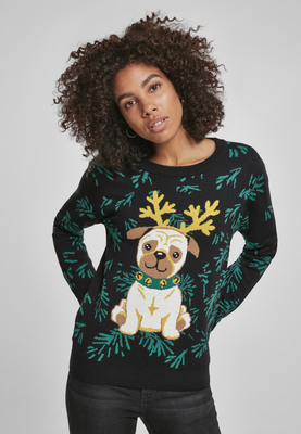 Ladies Pug Christmas Sweater black L