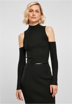 Ladies Rib Knit Cut Out Sleeve Longsleeve black L