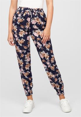 Viskose Hose mit Bündchen 2-Pockets & Rosen Print navy L
