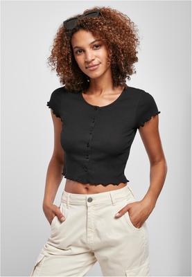 Ladies Cropped Button Up Rib Tee black 3XL