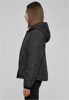 Ladies Oversized Diamond Quilted Hooded Jacket black XXL