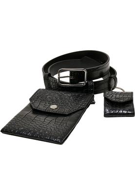 Croco Synthetic Leather Belt With Pouch black/silver L/XL