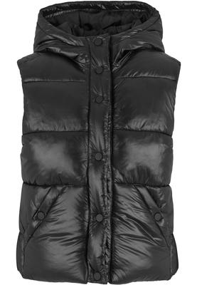 Ladies Recycled Shiny Puffer Vest with Hood black 3XL