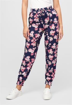 Viskose Hose mit Bündchen 2-Pockets & Blumen Print navy L