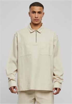 Cotton Linen Half Zip Shirt black 3XL