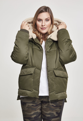 Ladies Sherpa Hooded Jacket darkolive/darksand L