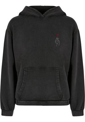 Ladies K Heart Acid Washed Oversized Hoody black 3XL