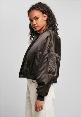 Ladies Short Oversized Satin Bomber Jacket black 3XL