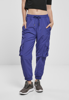 Ladies High Waist Crinkle Nylon Cargo Pants black 3XL