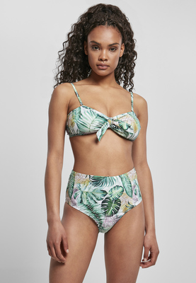 Ladies High Waist Pattern Bikini leaf white L